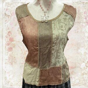 Casual Studio Green and Brown Patchwork Top